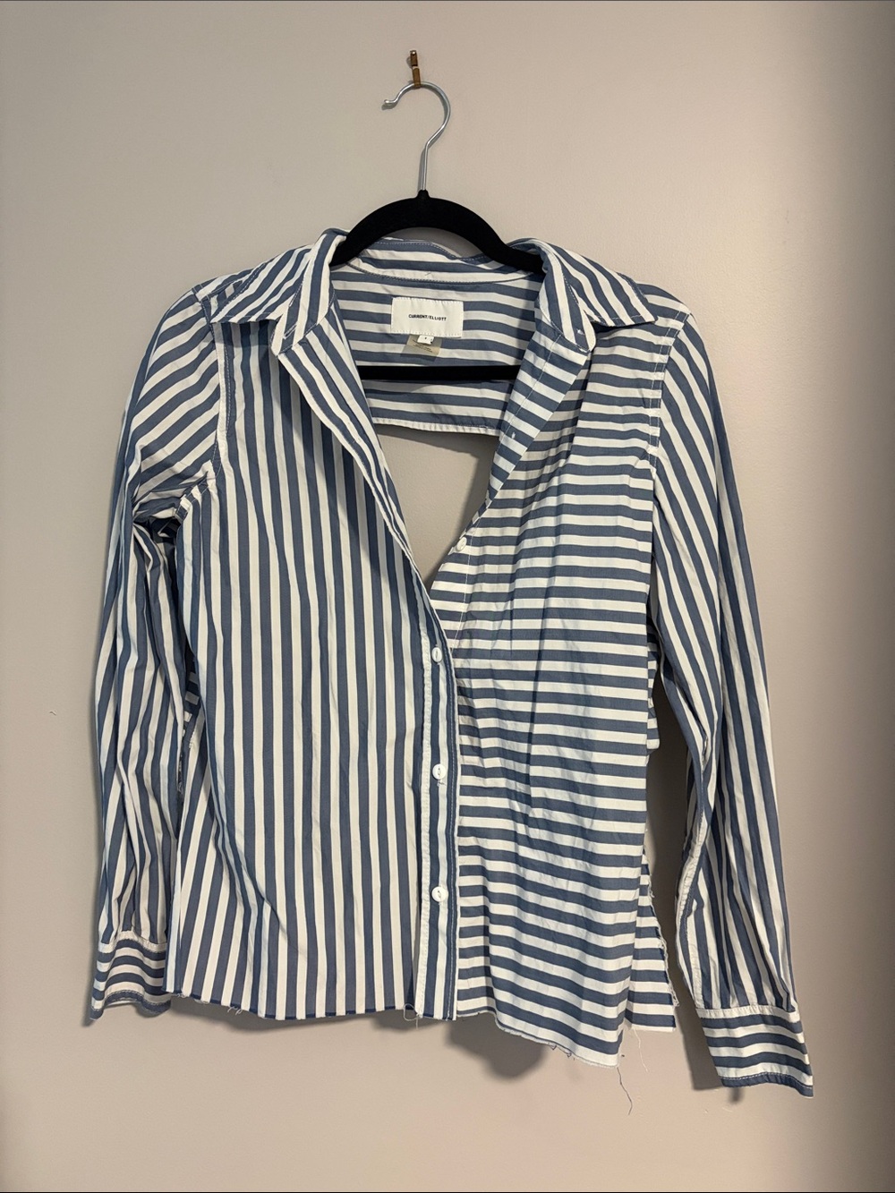 Striped Button-Down Shirt in Blue and White With Open Back